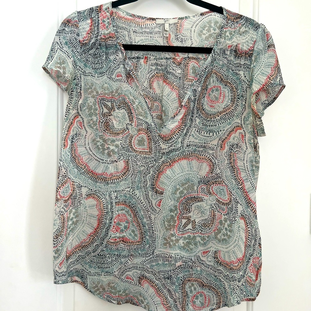 Joie short sleeve 100% silk patterned top